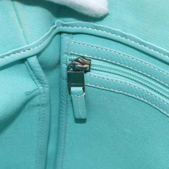 TIFFANY&Co. Hand Bag Canvas Leather 2way Turquoise Blue Silver Auth BAZ448