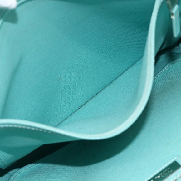 TIFFANY&Co. Hand Bag Canvas Leather 2way Turquoise Blue Silver Auth BAZ448