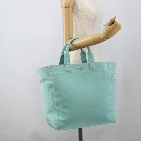 TIFFANY&Co. Hand Bag Canvas Leather 2way Turquoise Blue Silver Auth BAZ448