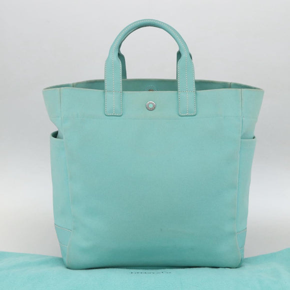 TIFFANY&Co. Hand Bag Canvas Leather 2way Turquoise Blue Silver Auth BAZ448
