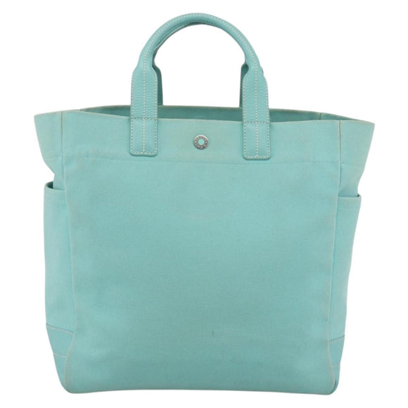TIFFANY&Co. Hand Bag Canvas Leather 2way Turquoise Blue Silver Auth BAZ448