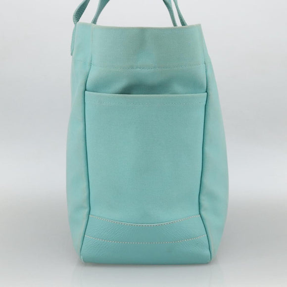 TIFFANY&Co. Hand Bag Canvas Leather 2way Turquoise Blue Silver Auth BAZ448