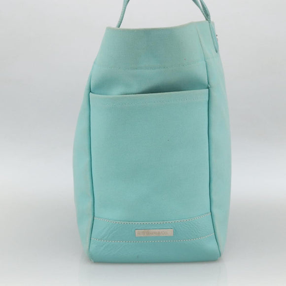 TIFFANY&Co. Hand Bag Canvas Leather 2way Turquoise Blue Silver Auth BAZ448