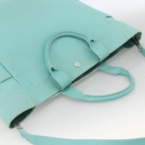 TIFFANY&Co. Hand Bag Canvas Leather 2way Turquoise Blue Silver Auth BAZ448