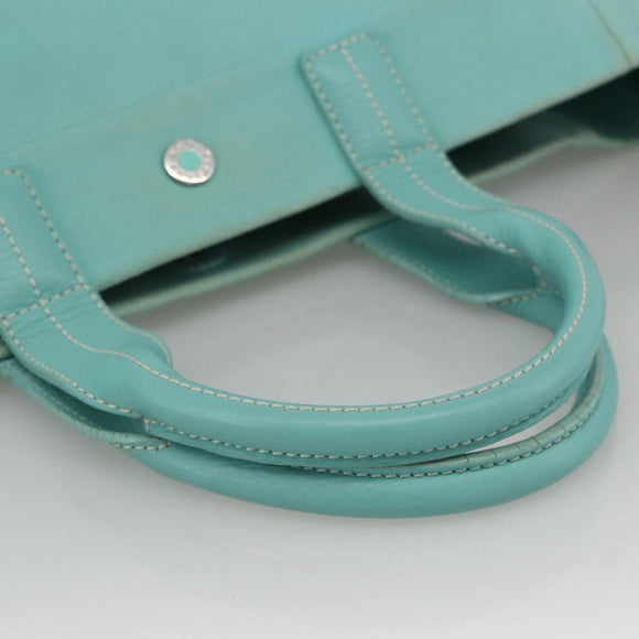TIFFANY&Co. Hand Bag Canvas Leather 2way Turquoise Blue Silver Auth BAZ448