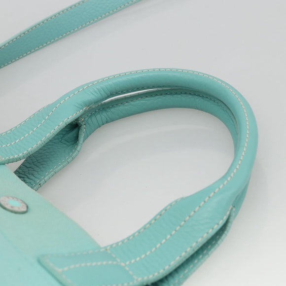 TIFFANY&Co. Hand Bag Canvas Leather 2way Turquoise Blue Silver Auth BAZ448