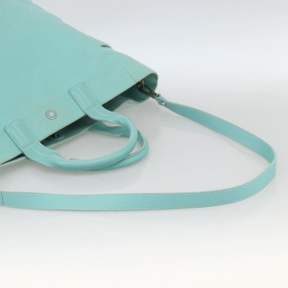 TIFFANY&Co. Hand Bag Canvas Leather 2way Turquoise Blue Silver Auth BAZ448