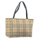 BURBERRY Nova Check Tote Bag PVC Leather Beige Silver Auth BAZ452-1
