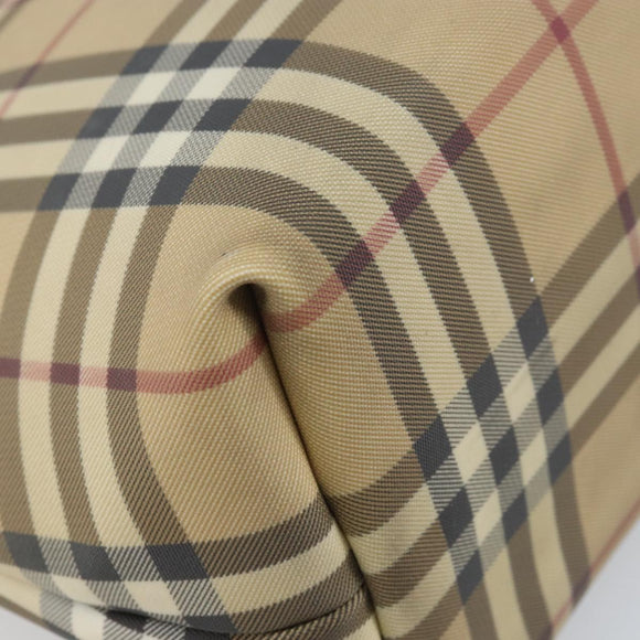BURBERRY Nova Check Tote Bag PVC Leather Beige Silver Auth BAZ452