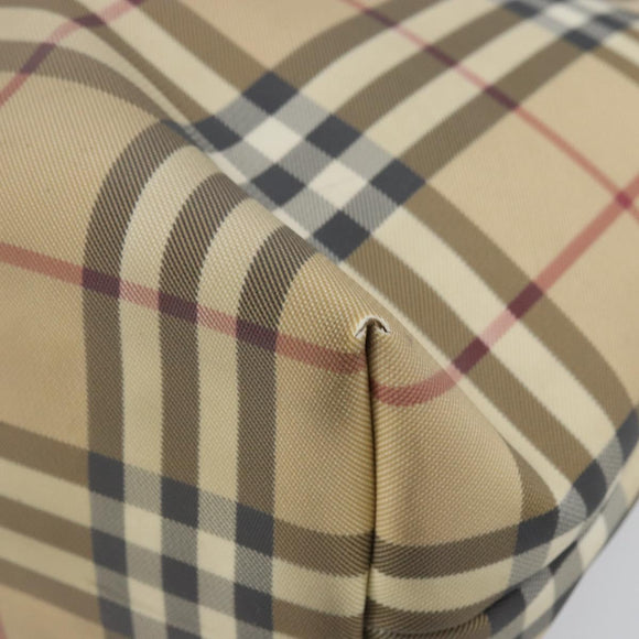 BURBERRY Nova Check Tote Bag PVC Leather Beige Silver Auth BAZ452