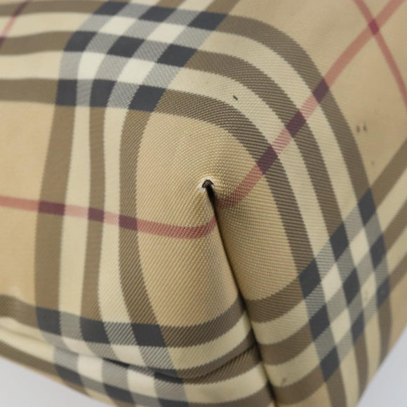BURBERRY Nova Check Tote Bag PVC Leather Beige Silver Auth BAZ452