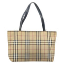 BURBERRY Nova Check Tote Bag PVC Leather Beige Silver Auth BAZ452-13