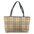 BURBERRY Nova Check Tote Bag PVC Leather Beige Silver Auth BAZ452-2