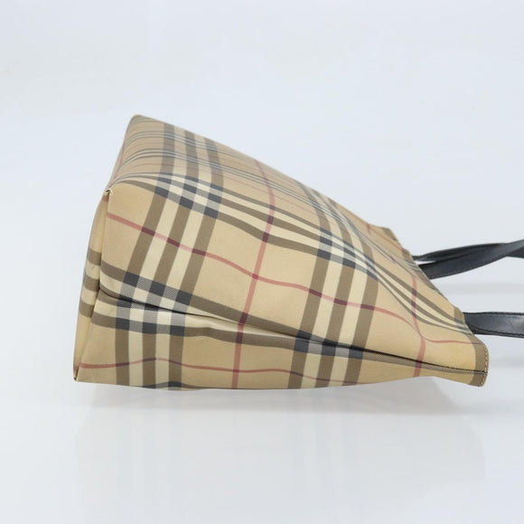 BURBERRY Nova Check Tote Bag PVC Leather Beige Silver Auth BAZ452