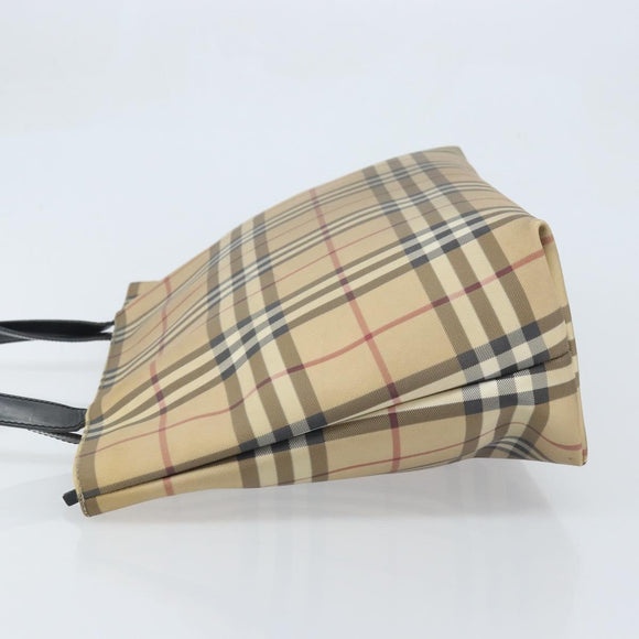 BURBERRY Nova Check Tote Bag PVC Leather Beige Silver Auth BAZ452