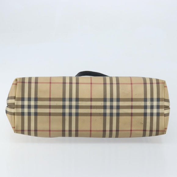 BURBERRY Nova Check Tote Bag PVC Leather Beige Silver Auth BAZ452