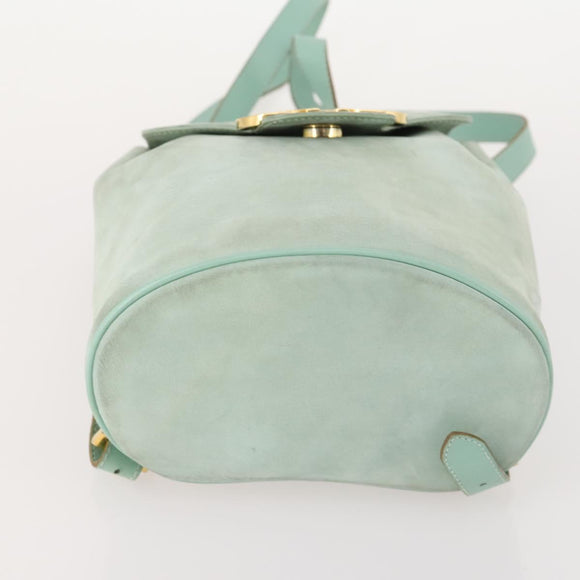 Salvatore Ferragamo Gancini Backpack Suede Green Gold Auth BAZ453