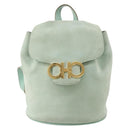 Salvatore Ferragamo Gancini Backpack Suede Green Gold Auth BAZ453-2