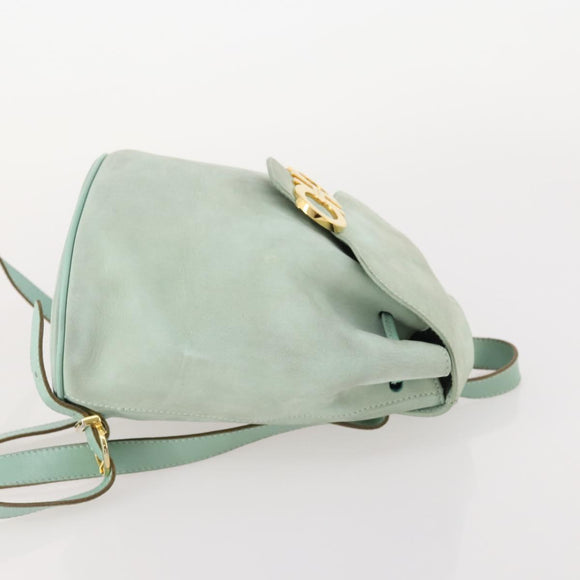Salvatore Ferragamo Gancini Backpack Suede Green Gold Auth BAZ453