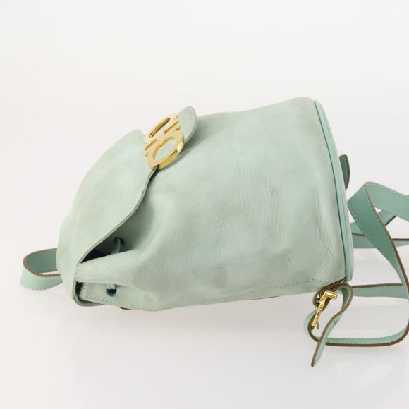 Salvatore Ferragamo Gancini Backpack Suede Green Gold Auth BAZ453