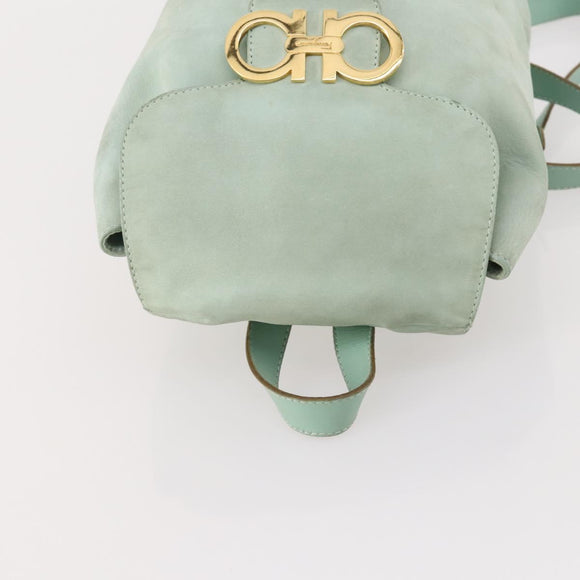 Salvatore Ferragamo Gancini Backpack Suede Green Gold Auth BAZ453
