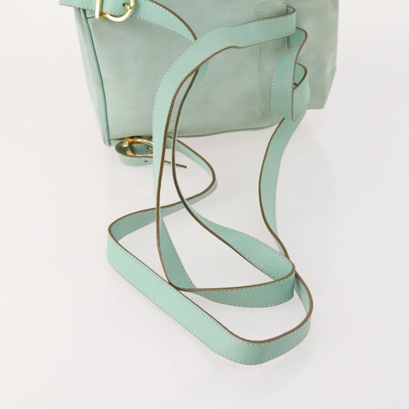 Salvatore Ferragamo Gancini Backpack Suede Green Gold Auth BAZ453