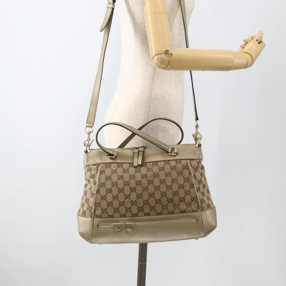 GUCCI GG Canvas Pretty Hand Bag 2way Beige Gold 269894 Auth BAZ454