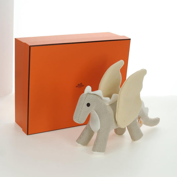HERMES Epope Dragon Stuffed Canvas Light Beige Ivory Auth BAZ459M