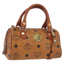 MCM Vicetos Mini Logogram Boston Bag PVC Leather 2way Brown Gold Auth BAZ463-1