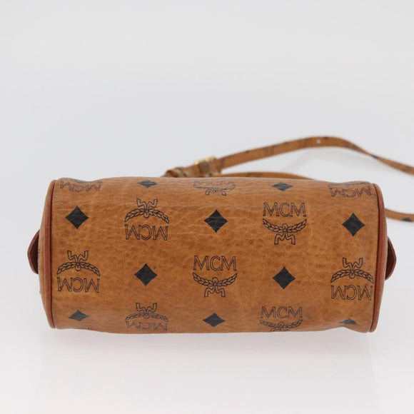 MCM Vicetos Mini Logogram Boston Bag PVC Leather 2way Brown Gold Auth BAZ463