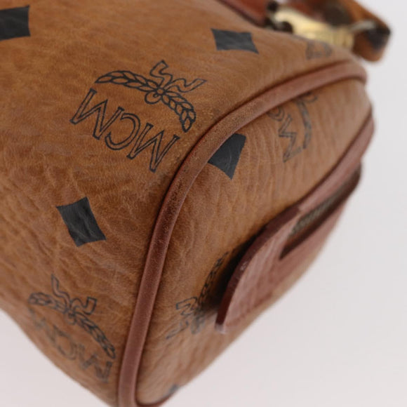 MCM Vicetos Mini Logogram Boston Bag PVC Leather 2way Brown Gold Auth BAZ463