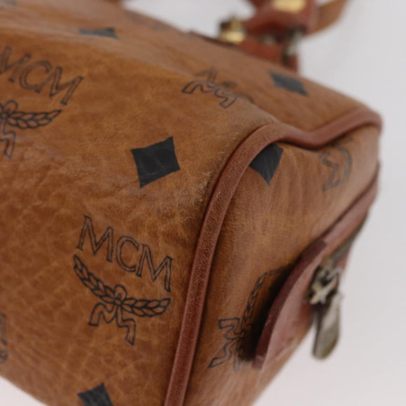 MCM Vicetos Mini Logogram Boston Bag PVC Leather 2way Brown Gold Auth BAZ463