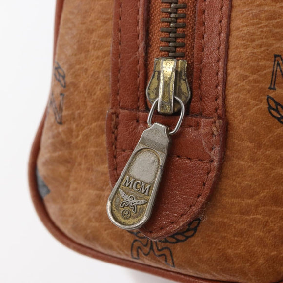 MCM Vicetos Mini Logogram Boston Bag PVC Leather 2way Brown Gold Auth BAZ463