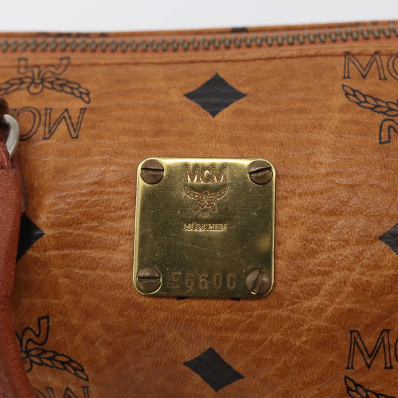 MCM Vicetos Mini Logogram Boston Bag PVC Leather 2way Brown Gold Auth BAZ463