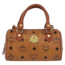 MCM Vicetos Mini Logogram Boston Bag PVC Leather 2way Brown Gold Auth BAZ463-2
