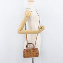MCM Vicetos Mini Logogram Boston Bag PVC Leather 2way Brown Gold Auth BAZ463-22