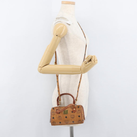 MCM Vicetos Mini Logogram Boston Bag PVC Leather 2way Brown Gold Auth BAZ463