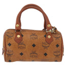 MCM Vicetos Mini Logogram Boston Bag PVC Leather 2way Brown Gold Auth BAZ463-3