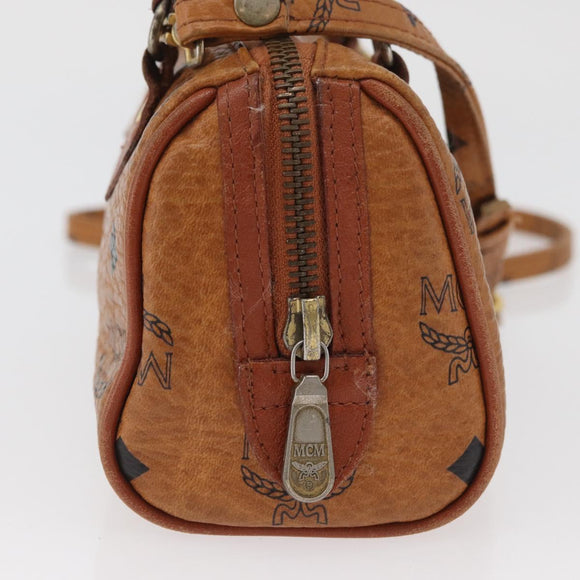 MCM Vicetos Mini Logogram Boston Bag PVC Leather 2way Brown Gold Auth BAZ463