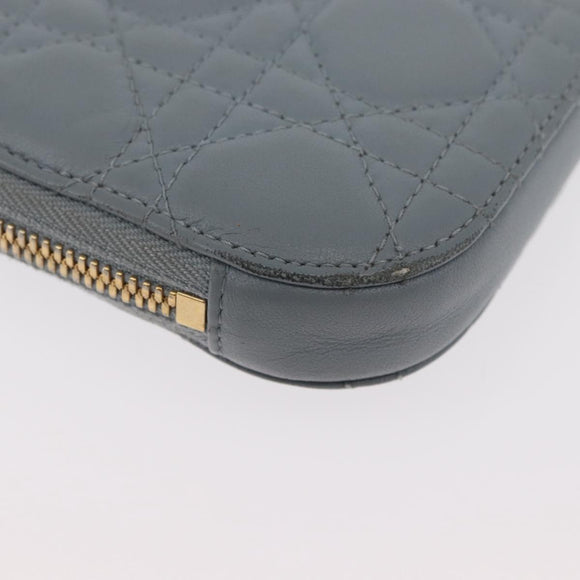 Christian Dior Cannage Phone Pouch Chain Shoulder Bag Lamb Skin Gray Auth BAZ467