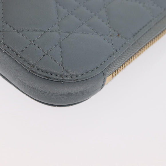Christian Dior Cannage Phone Pouch Chain Shoulder Bag Lamb Skin Gray Auth BAZ467
