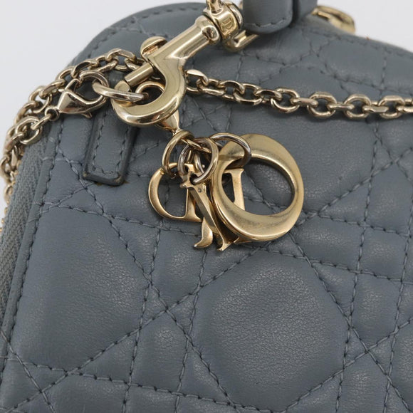 Christian Dior Cannage Phone Pouch Chain Shoulder Bag Lamb Skin Gray Auth BAZ467