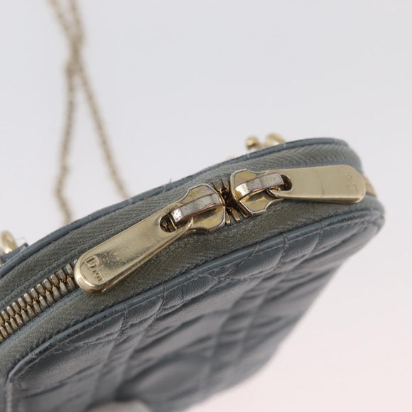 Christian Dior Cannage Phone Pouch Chain Shoulder Bag Lamb Skin Gray Auth BAZ467
