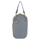 Christian Dior Cannage Phone Pouch Chain Shoulder Bag Lamb Skin Gray Auth BAZ467-2