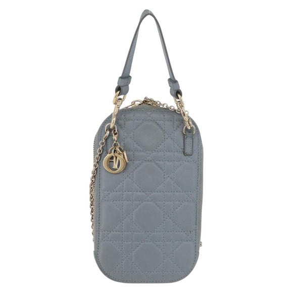 Christian Dior Cannage Phone Pouch Chain Shoulder Bag Lamb Skin Gray Auth BAZ467