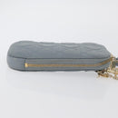 Christian Dior Cannage Phone Pouch Chain Shoulder Bag Lamb Skin Gray Auth BAZ467-3