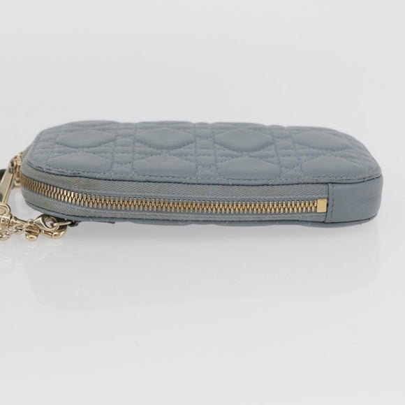 Christian Dior Cannage Phone Pouch Chain Shoulder Bag Lamb Skin Gray Auth BAZ467