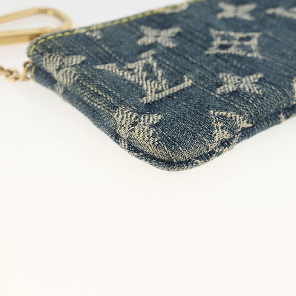 LOUIS VUITTON Monogram Denim Pochette Cles Coin Purse Blue M95343 Auth BAZ468A
