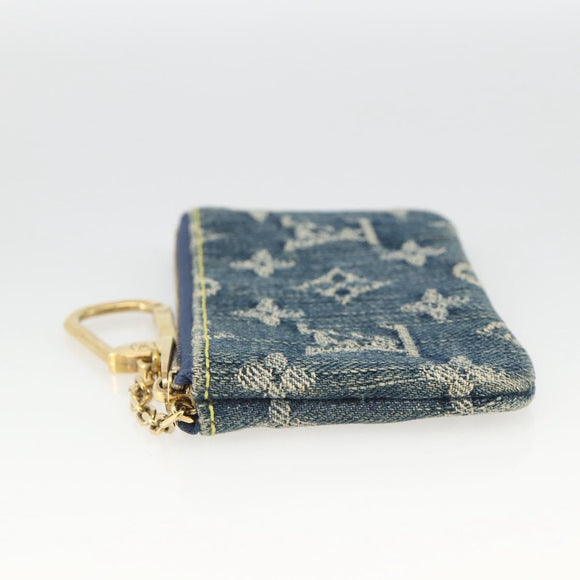 LOUIS VUITTON Monogram Denim Pochette Cles Coin Purse Blue M95343 Auth BAZ468A
