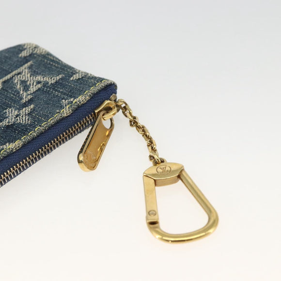 LOUIS VUITTON Monogram Denim Pochette Cles Coin Purse Blue M95343 Auth BAZ468A